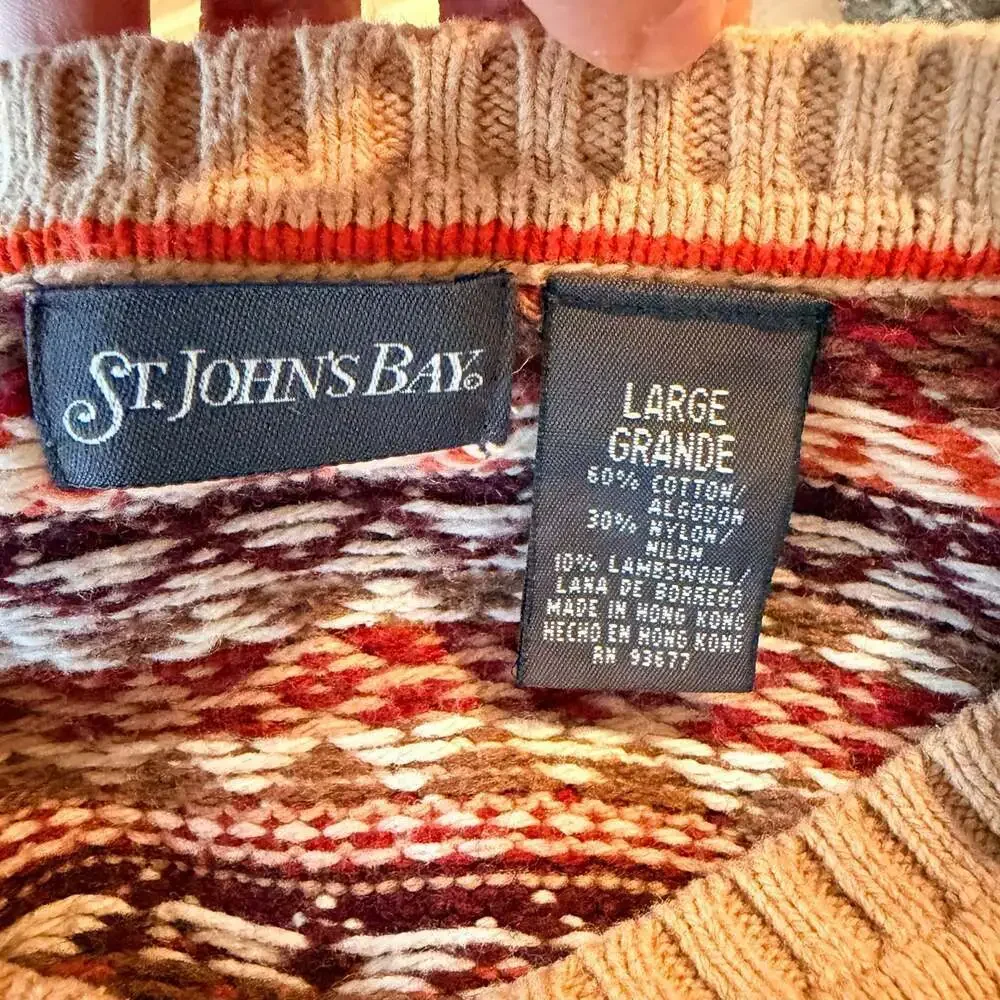 Vintage St. John's Bay Men's Large Geometric Fair Isle V-Neck Knit Sweater Large